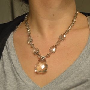Fun & Elegant Clear Crystal Teddy Bear Necklace